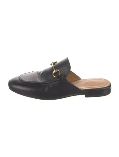 Pre-owned Gucci Horsebit Accent Leather Mules In Black