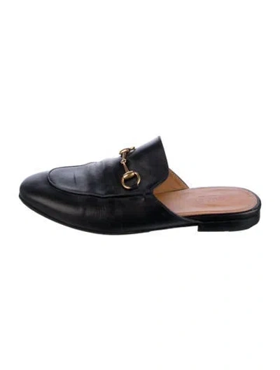 Pre-owned Gucci Horsebit Accent Leather Mules In Black
