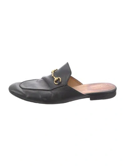Pre-owned Gucci Horsebit Accent Leather Mules In Black