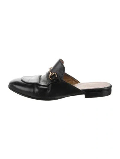 Pre-owned Gucci Horsebit Accent Leather Mules In Black