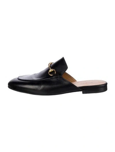 Pre-owned Gucci Horsebit Accent Leather Mules In Black