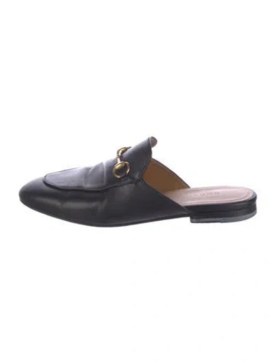 Pre-owned Gucci Horsebit Accent Leather Mules In Black