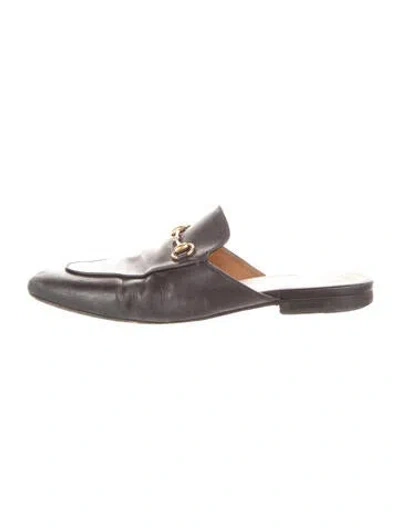 Pre-owned Gucci Horsebit Accent Leather Mules In Black