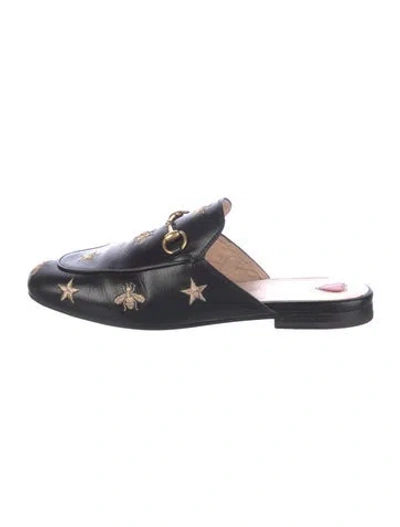 Pre-owned Gucci Horsebit Accent Leather Mules In Black