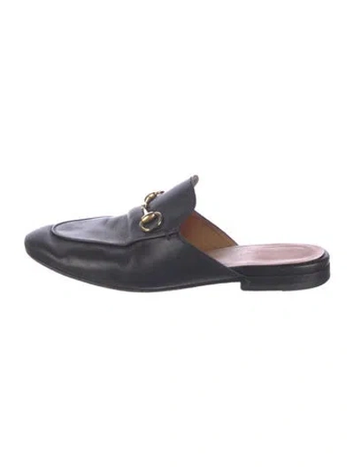 Pre-owned Gucci Horsebit Accent Leather Mules In Black