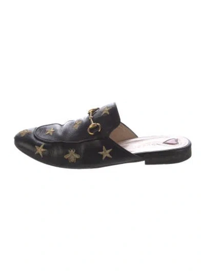 Pre-owned Gucci Horsebit Accent Leather Mules In Black