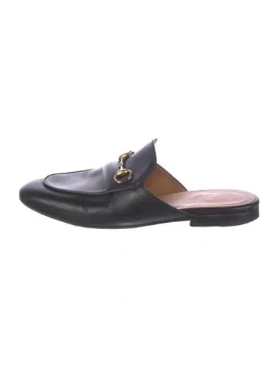 Pre-owned Gucci Horsebit Accent Leather Mules In Black