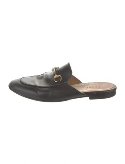 Pre-owned Gucci Horsebit Accent Leather Mules In Black