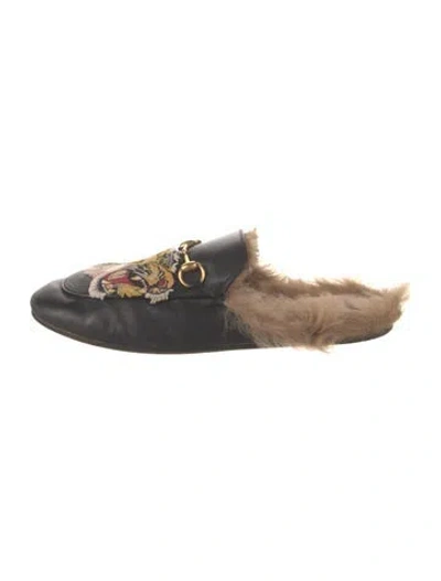 Pre-owned Gucci Horsebit Accent Leather Mules In Black