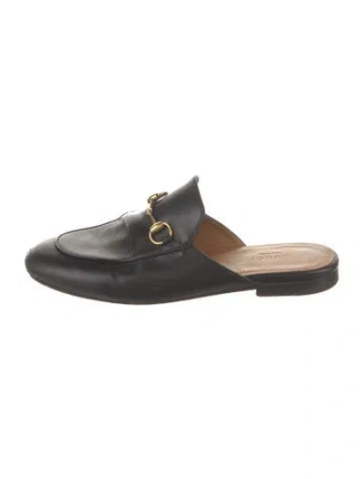 Pre-owned Gucci Horsebit Accent Leather Mules In Black