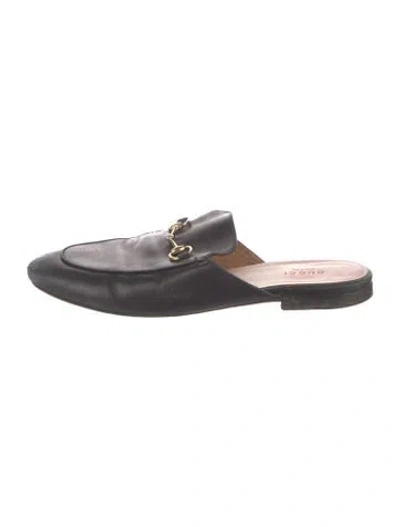 Pre-owned Gucci Horsebit Accent Leather Mules In Black