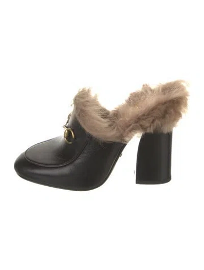 Pre-owned Gucci Horsebit Accent Leather Mules In Black
