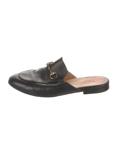 Pre-owned Gucci Horsebit Accent Leather Mules In Black