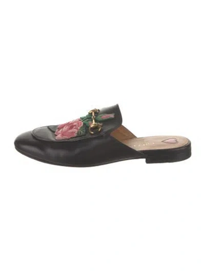 Pre-owned Gucci Horsebit Accent Leather Mules In Black