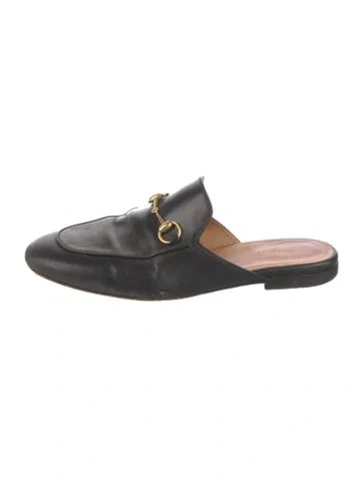 Pre-owned Gucci Horsebit Accent Leather Mules In Black