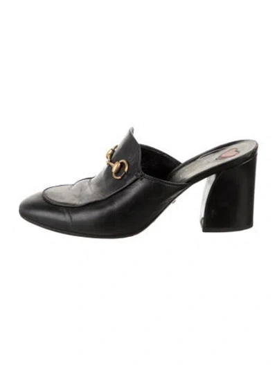 Pre-owned Gucci Horsebit Accent Leather Mules In Black