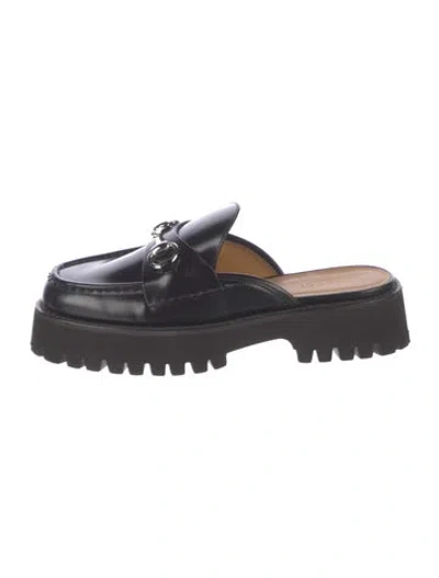 Pre-owned Gucci Horsebit Accent Leather Mules In Black