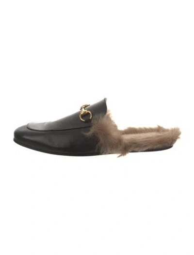 Pre-owned Gucci Horsebit Accent Leather Mules In Black