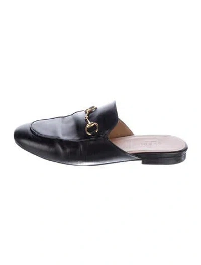 Pre-owned Gucci Horsebit Accent Leather Mules In Black