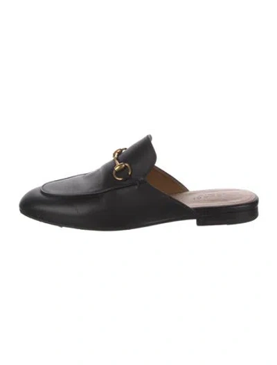 Pre-owned Gucci Horsebit Accent Leather Mules In Black