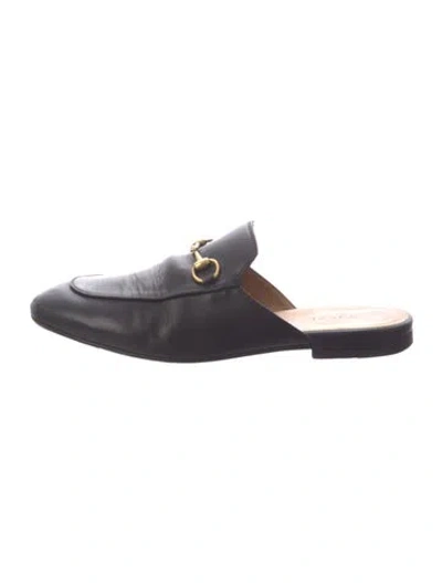 Pre-owned Gucci Horsebit Accent Leather Mules In Black