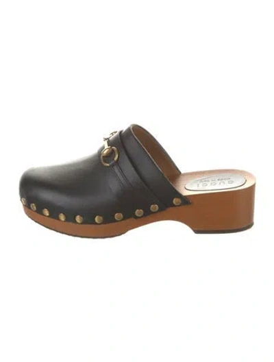 Pre-owned Gucci Horsebit Accent Leather Mules In Black
