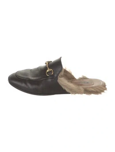 Pre-owned Gucci Horsebit Accent Leather Mules In Black