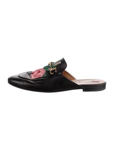 Pre-owned Gucci Horsebit Accent Leather Mules In Black