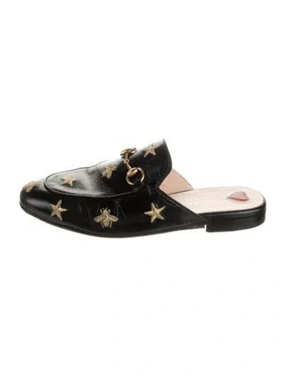 Pre-owned Gucci Horsebit Accent Leather Mules In Black