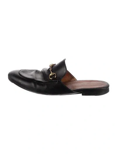 Pre-owned Gucci Horsebit Accent Leather Mules In Black
