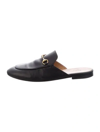 Pre-owned Gucci Horsebit Accent Leather Mules In Black
