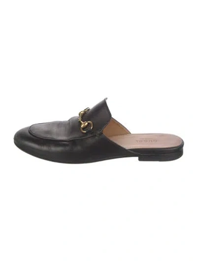 Pre-owned Gucci Horsebit Accent Leather Mules In Black