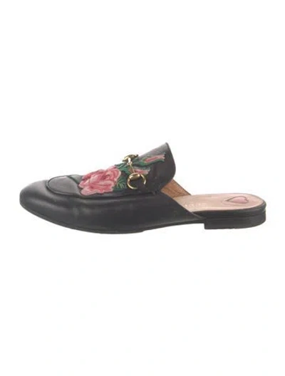 Pre-owned Gucci Horsebit Accent Leather Mules In Black