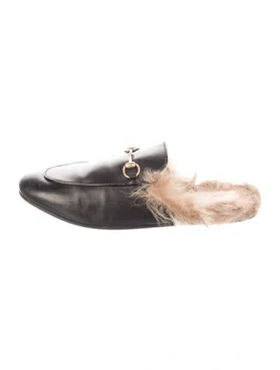 Pre-owned Gucci Horsebit Accent Leather Mules In Black