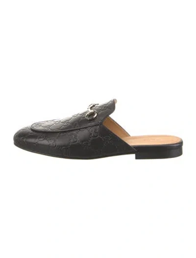 Pre-owned Gucci Horsebit Accent Leather Mules In Black