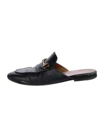 Pre-owned Gucci Horsebit Accent Leather Mules In Black
