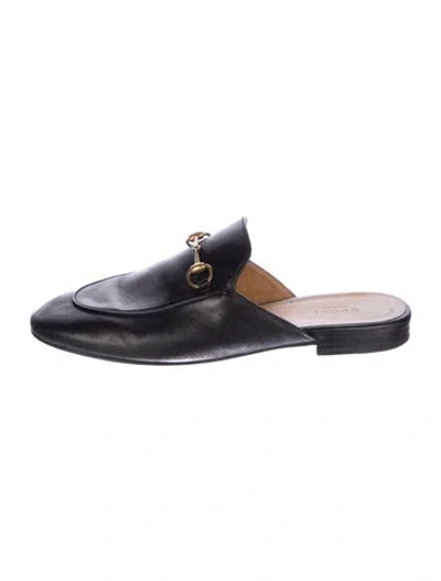 Pre-owned Gucci Horsebit Accent Leather Mules In Black