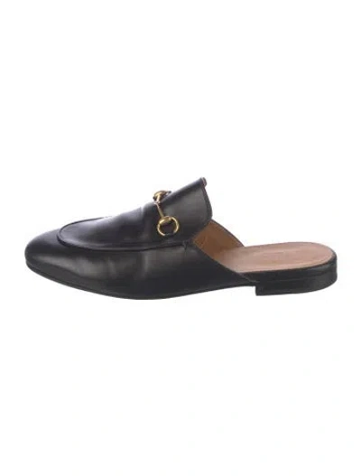 Pre-owned Gucci Horsebit Accent Leather Mules In Black