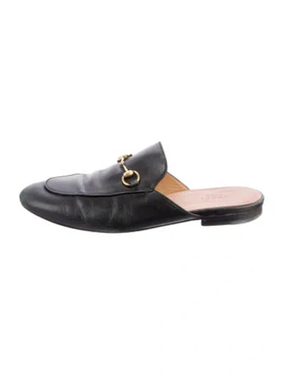 Pre-owned Gucci Horsebit Accent Leather Mules In Black