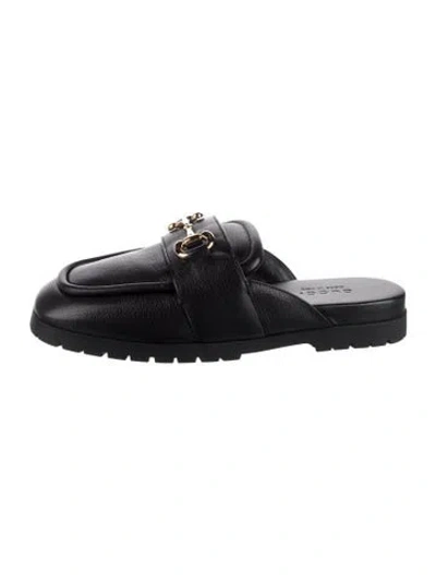 Pre-owned Gucci Horsebit Accent Leather Mules In Black