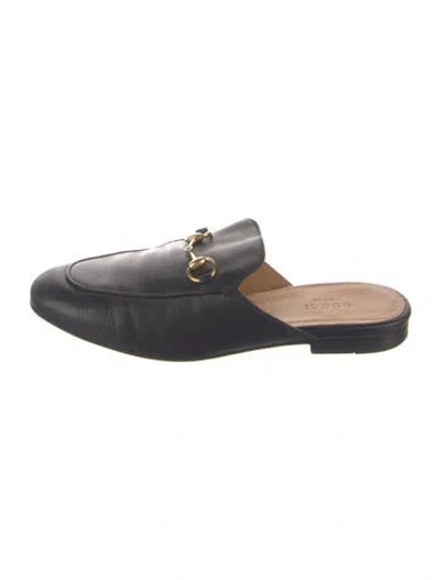 Pre-owned Gucci Horsebit Accent Leather Mules In Black