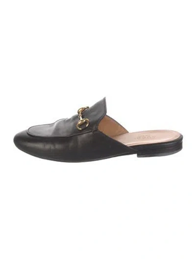Pre-owned Gucci Horsebit Accent Leather Mules In Black