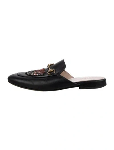 Pre-owned Gucci Horsebit Accent Leather Mules In Black
