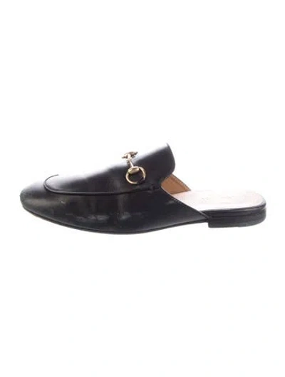 Pre-owned Gucci Horsebit Accent Leather Mules In Black