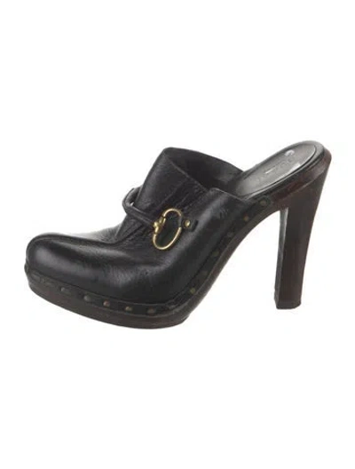 Pre-owned Gucci Horsebit Accent Leather Mules In Black