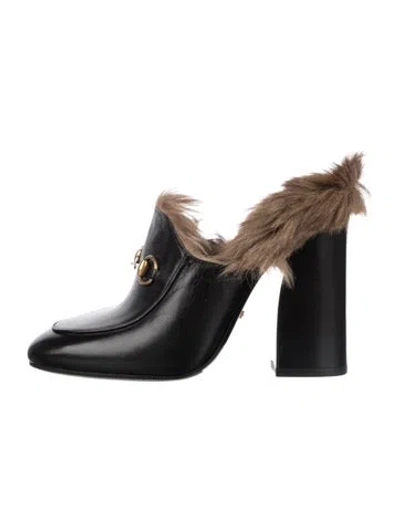 Pre-owned Gucci Horsebit Accent Leather Mules In Black