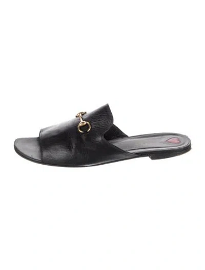 Pre-owned Gucci Horsebit Accent Leather Mules In Black