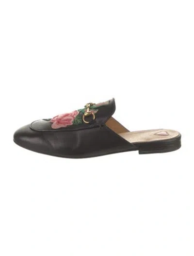 Pre-owned Gucci Horsebit Accent Leather Mules In Black