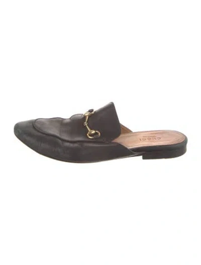 Pre-owned Gucci Horsebit Accent Leather Mules In Black