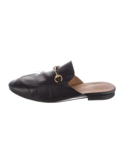 Pre-owned Gucci Horsebit Accent Leather Mules In Black